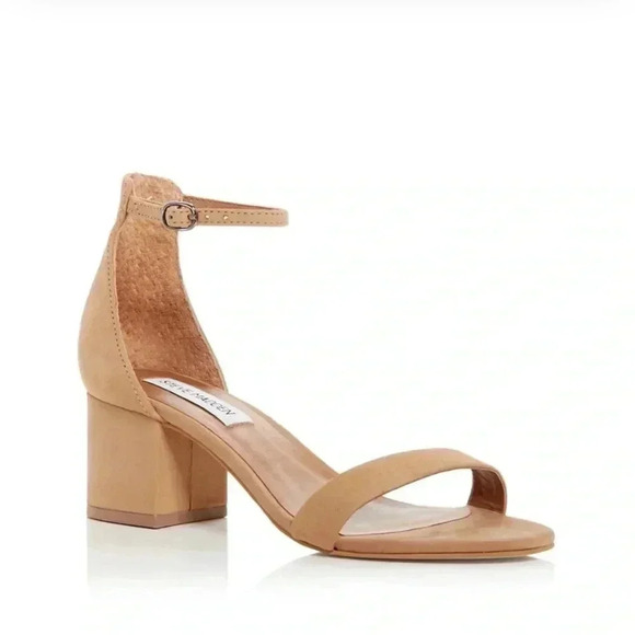 Steve Madden Irenee Block Leather Heels Sandals Ankle Strap Open Toe Neutral 8 - Picture 1 of 9